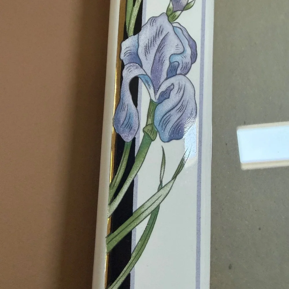 Terragrafics Marlene Moore 1990 Ceramic Iris Floral Photo Frame 3.5x5 Art Deco